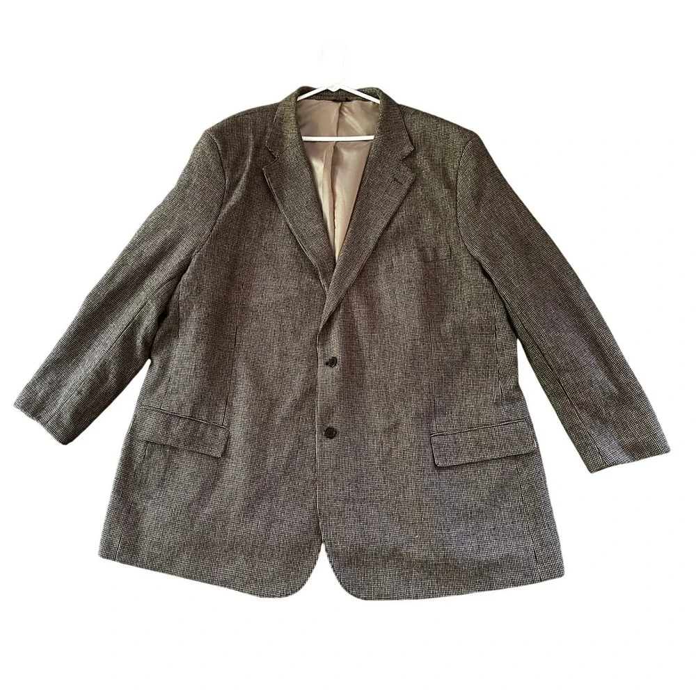 Oak Hill Brown Micro Houndstooth Two Button Blazer Sport Coat Men's 58 Long